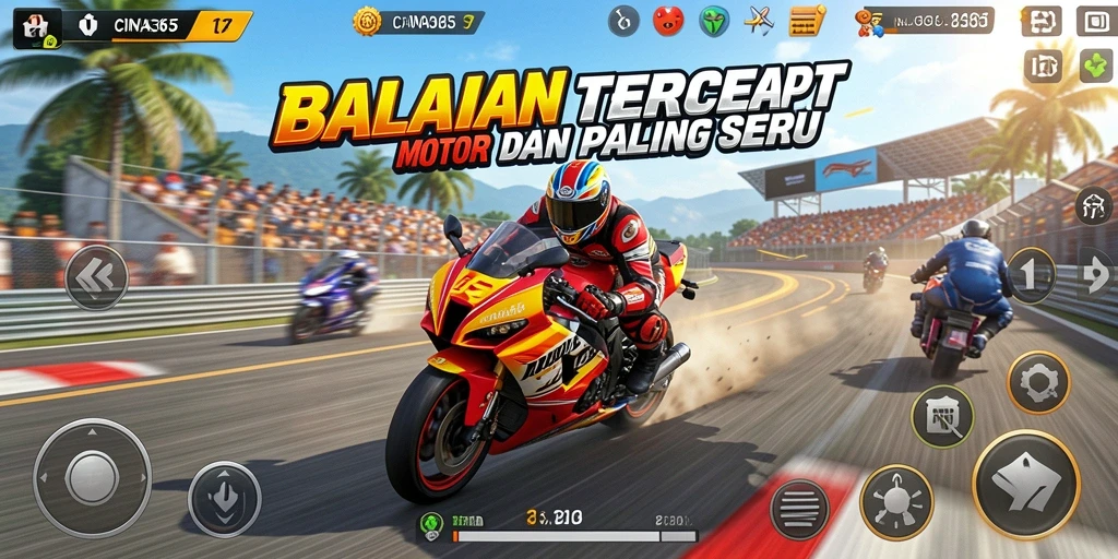 Gameplay seru CINA365 dengan balapan motor yang menegangkan.