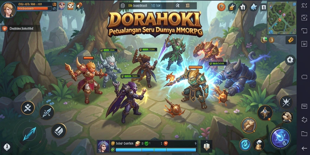 Tangkapan layar utama <strong>DORAHOKI</strong> menampilkan aksi pertarungan yang seru di dunia MMORPG.