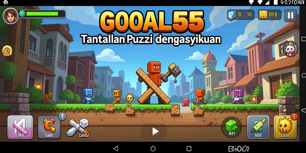 Screenshot gameplay <strong>GOAL55</strong> menunjukkan pemain memecahkan teka-teki dengan berbagai tantangan.