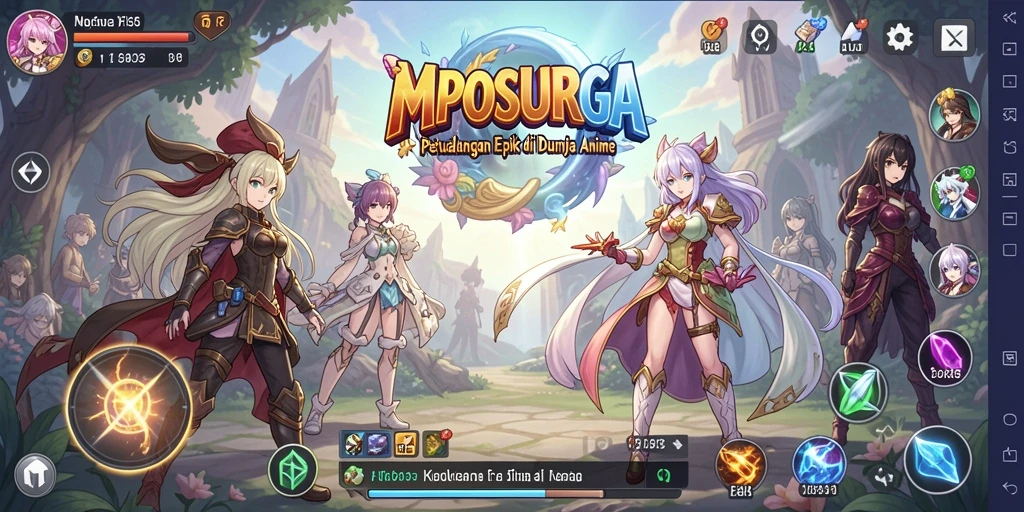 Tampilan gameplay MPOSURGA yang penuh aksi dan petualangan anime.