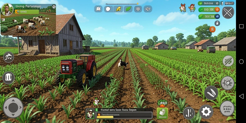 Tampilan gameplay NK666 dengan aktivitas pertanian yang seru.