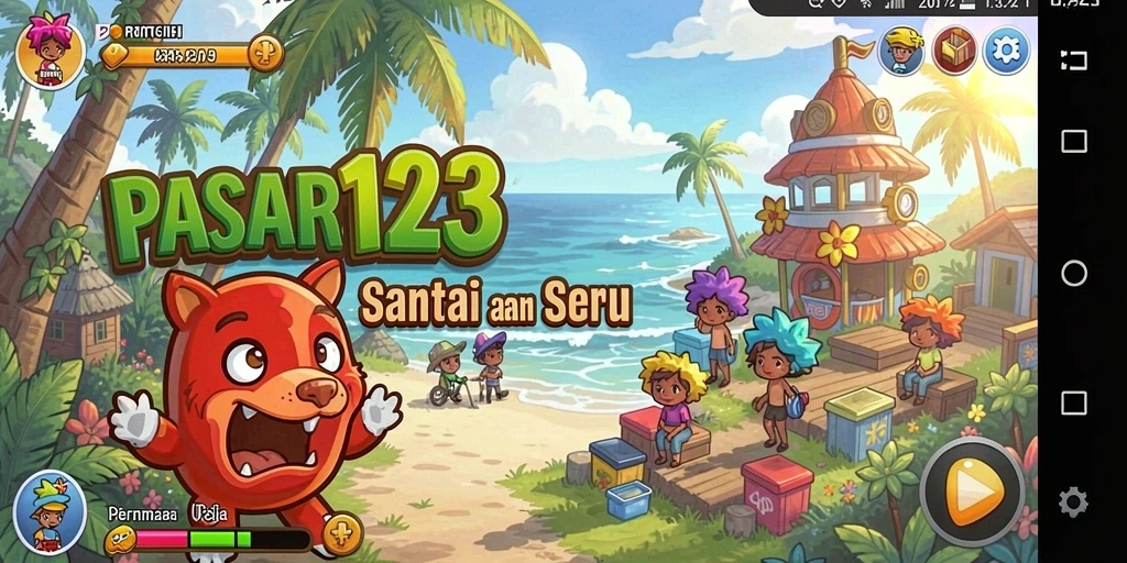 Screenshot utama PASAR123 menampilkan gameplay yang penuh warna dan menyenangkan.