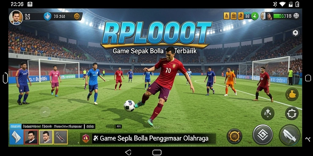 Screenshot gameplay RPLOOT menampilkan aksi seru pertandingan sepak bola.